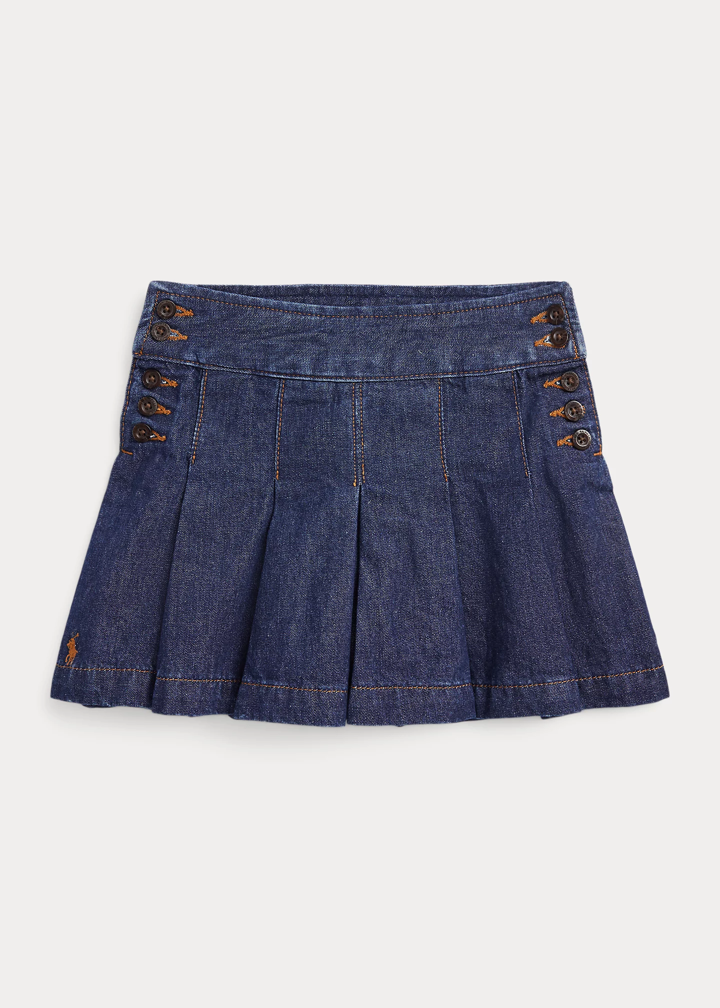 Pleated Cotton Denim Skirt