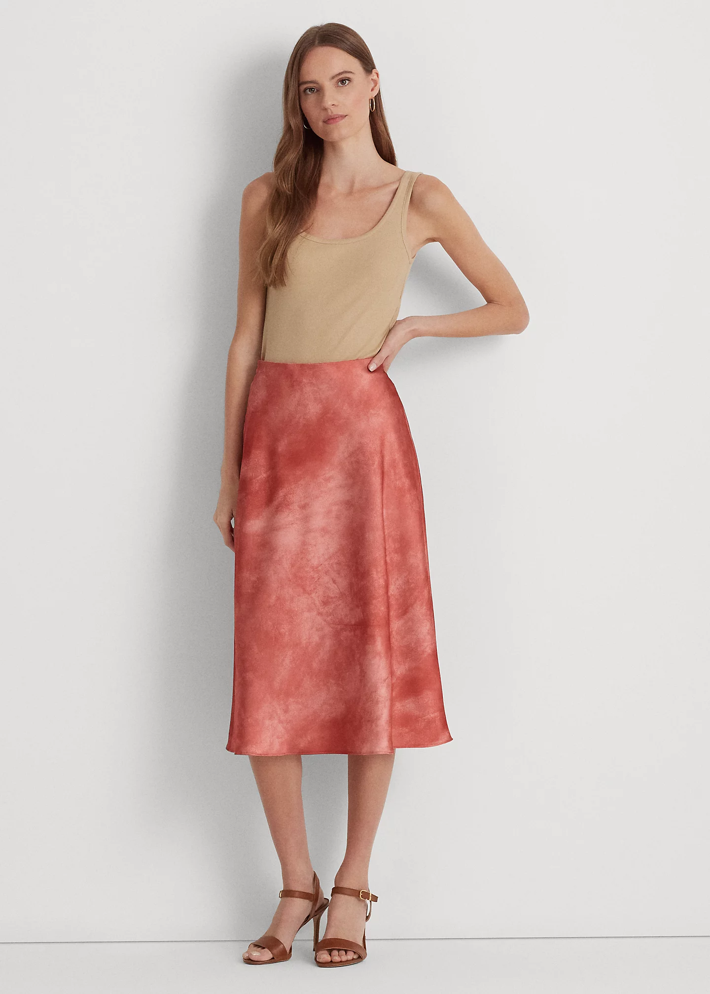 Tie-Dye-Print Satin Skirt