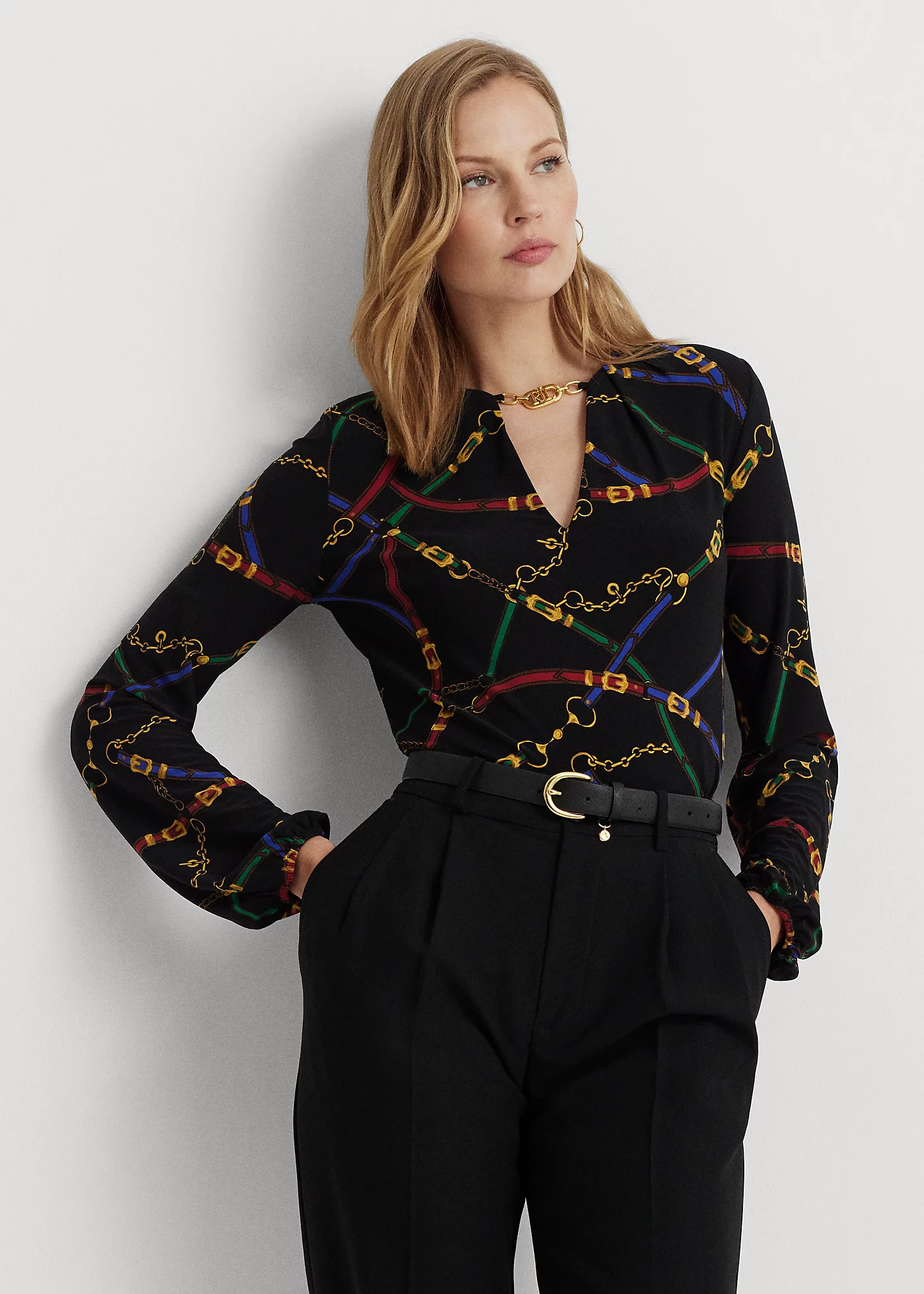 Print Logo-Trim Stretch Jersey Top