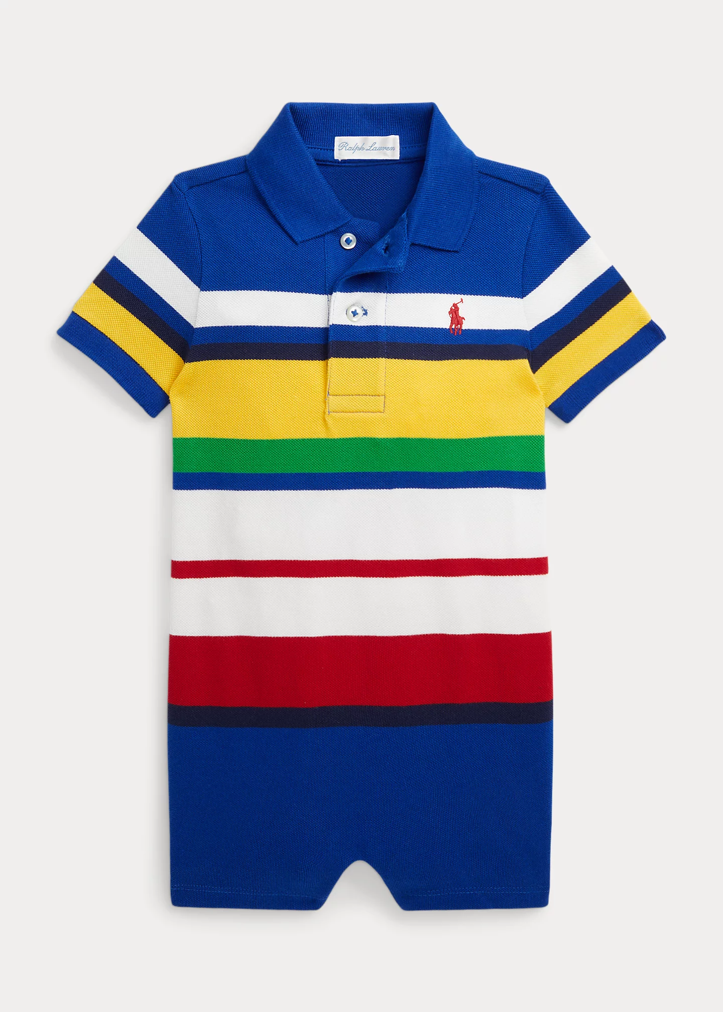 Striped Cotton Mesh Polo Shortall