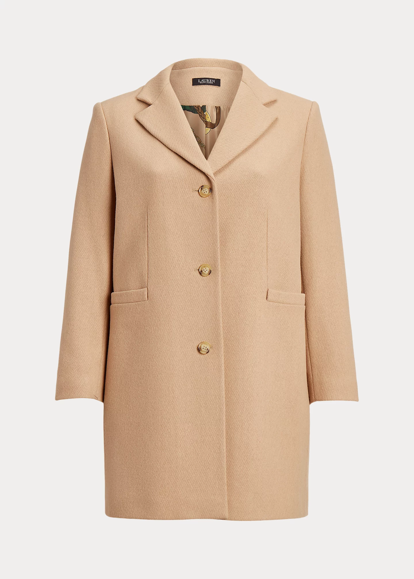 Wool-Blend Twill Reefer Coat