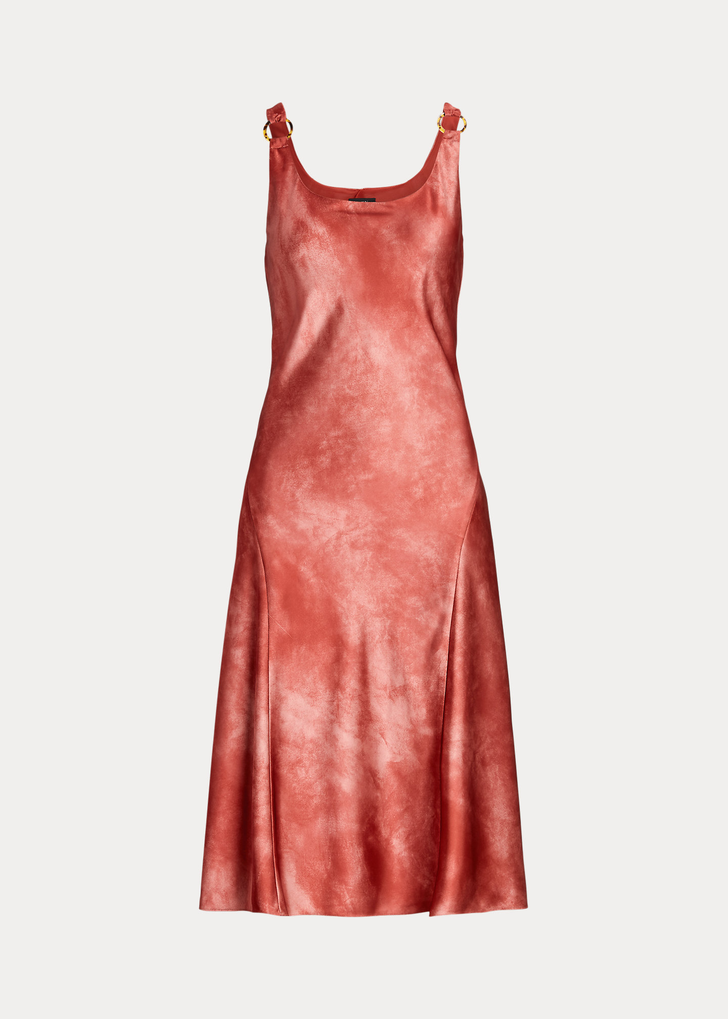 Tie-Dye-Print Ring-Trim Satin Dress