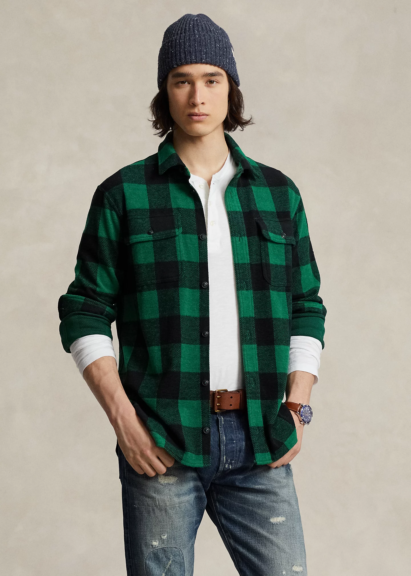 Classic Fit Plaid Knit Flannel Workshirt