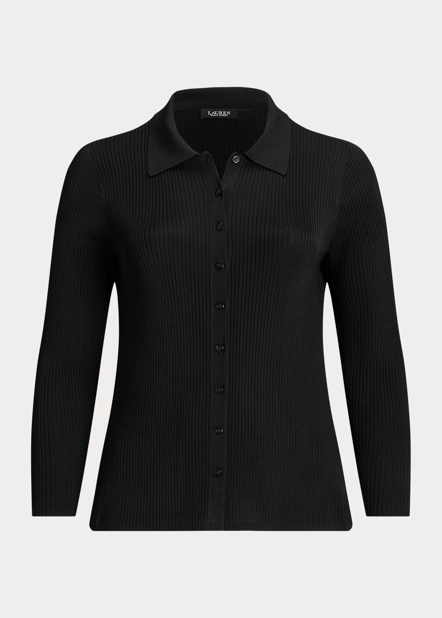 Rib-Knit Long-Sleeve Polo Cardigan