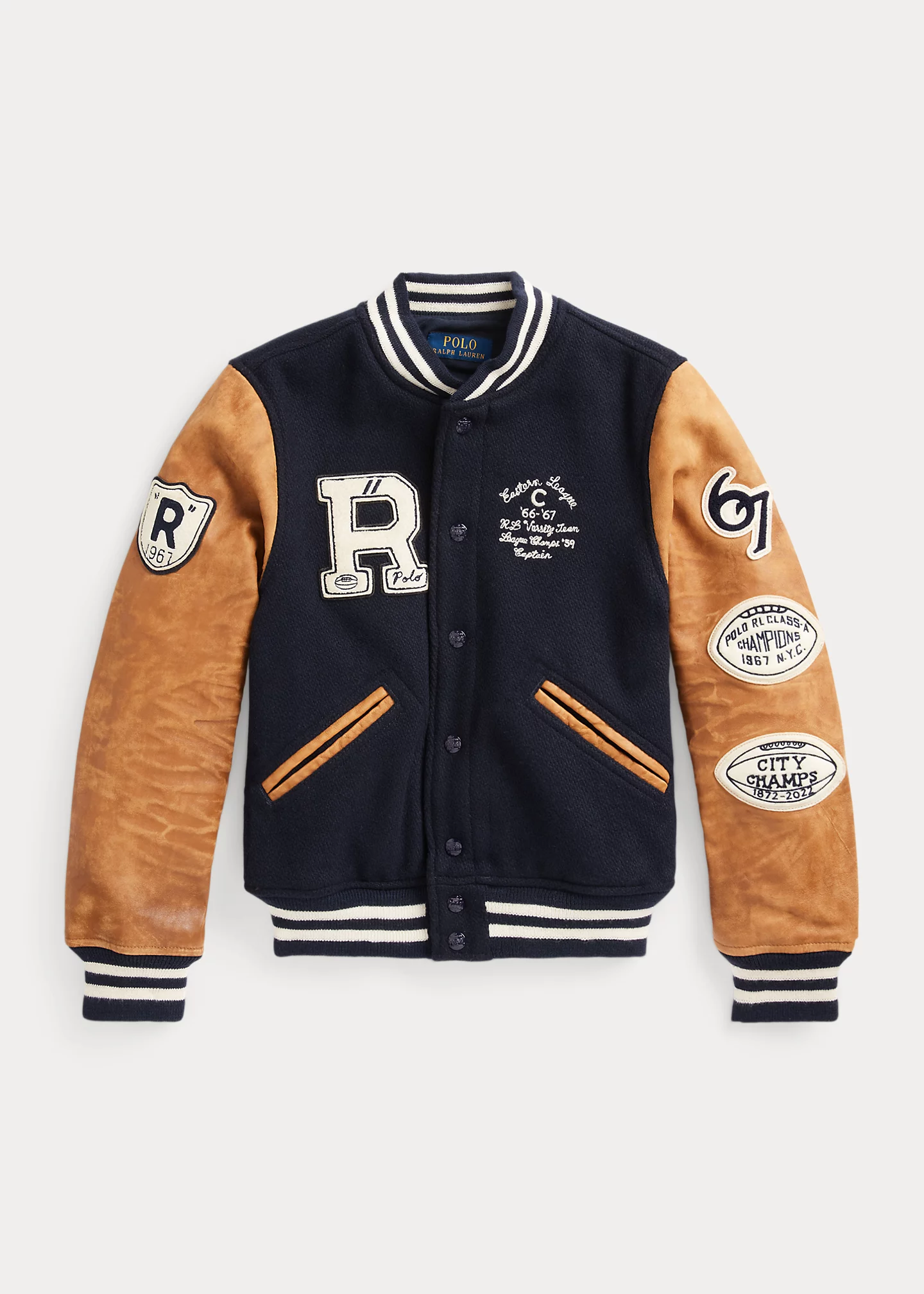 Wool-Blend Leather-Sleeve Jacket