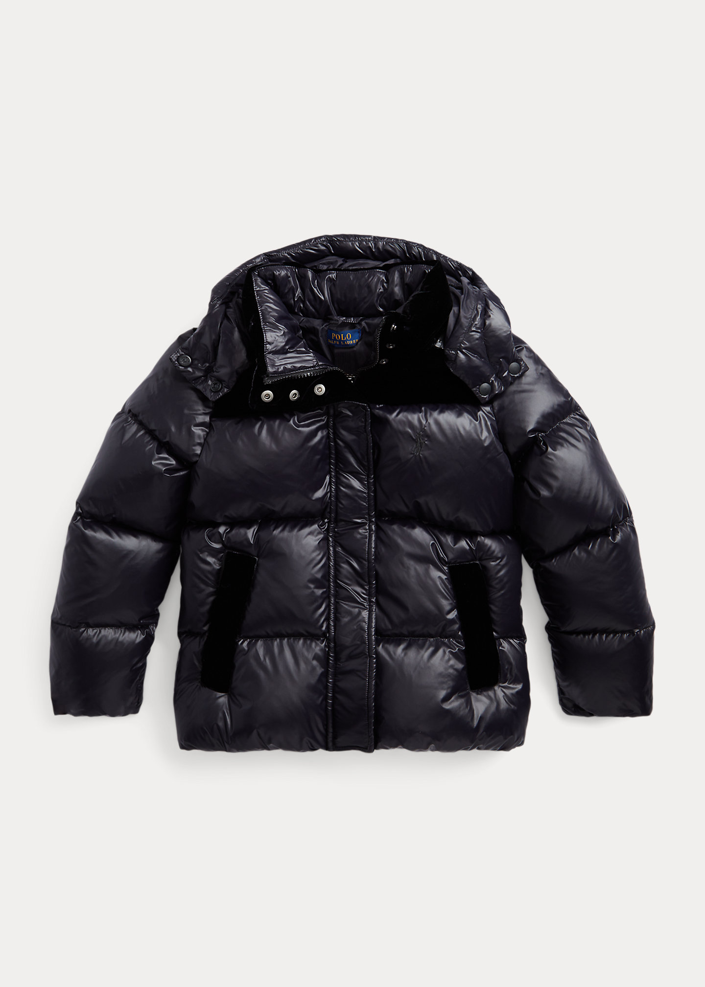 Water-Repellent Velvet-Trim Down Jacket