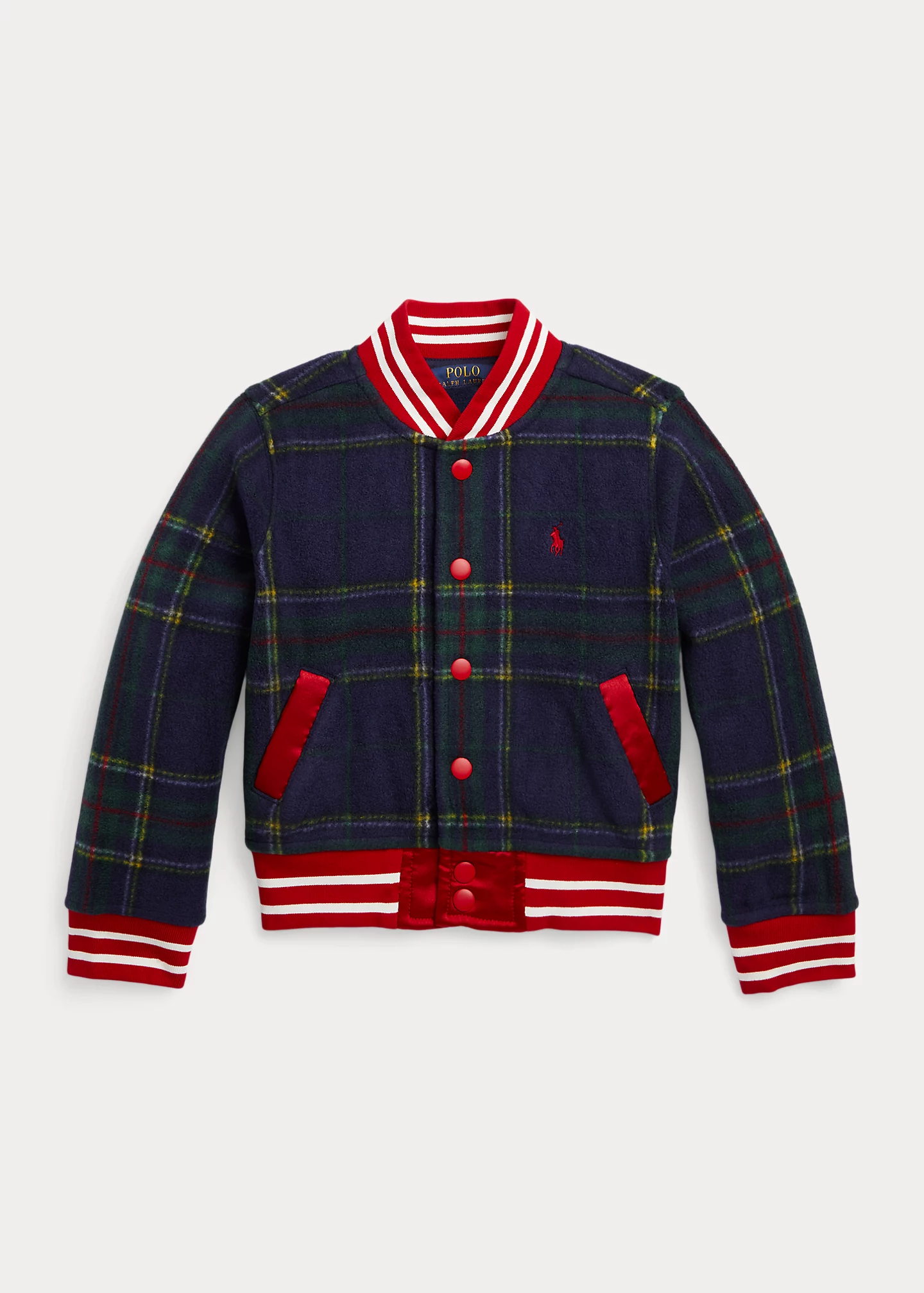 Plaid Logo Fleece Baseball Jacket
