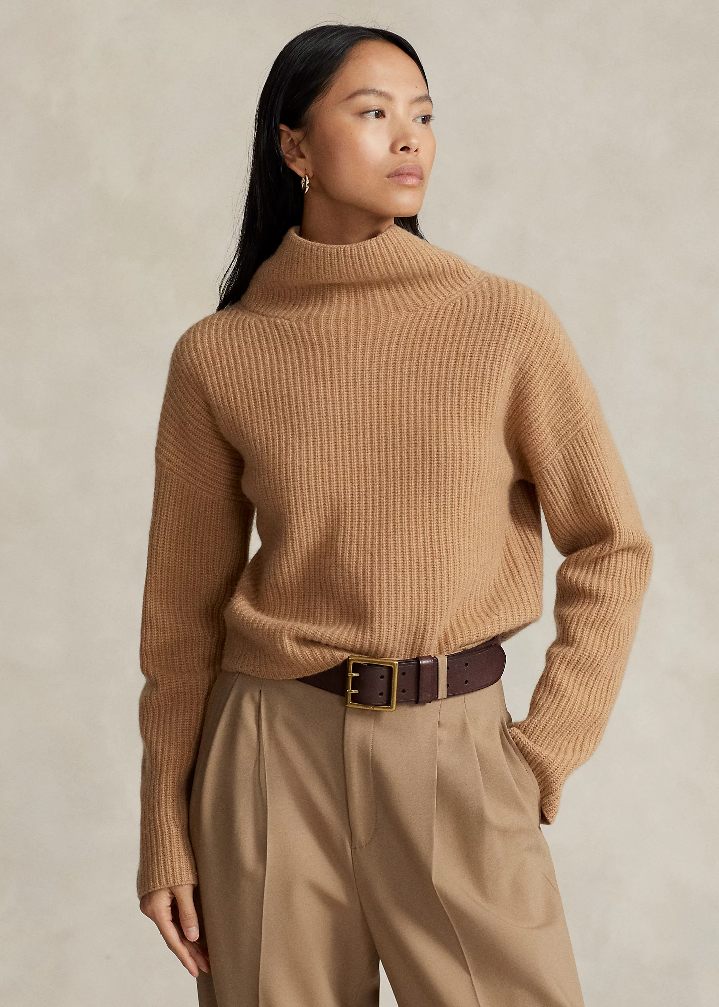 Ribbed Wool-Cashmere Mockneck Sweater