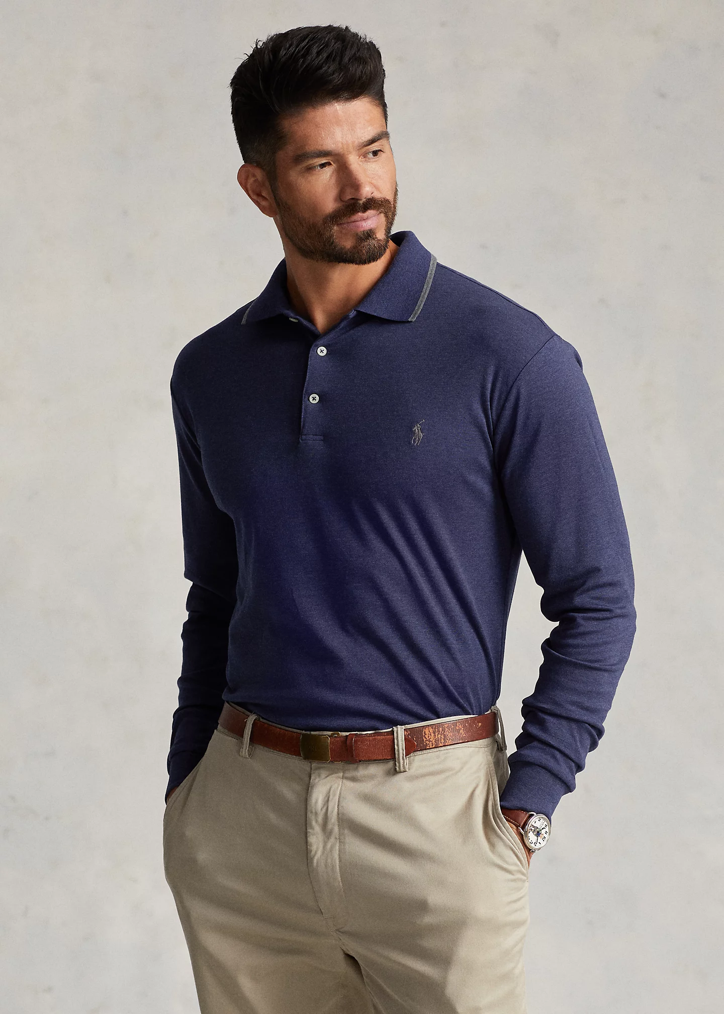 Soft Cotton Long-Sleeve Polo Shirt