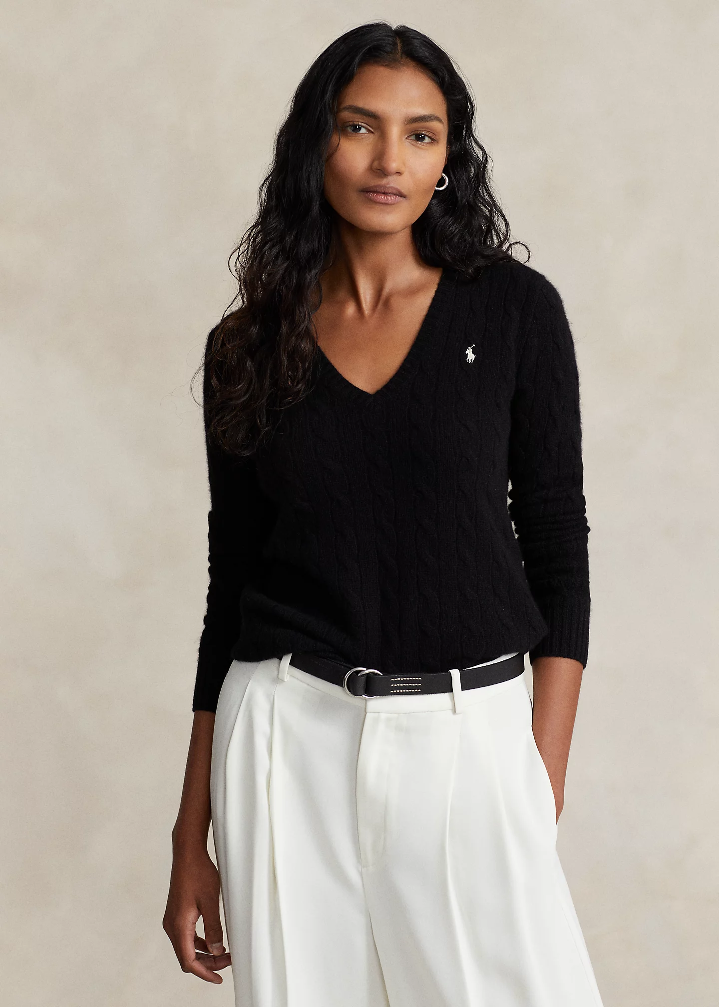 Cable-Knit Wool-Cashmere V-Neck Sweater