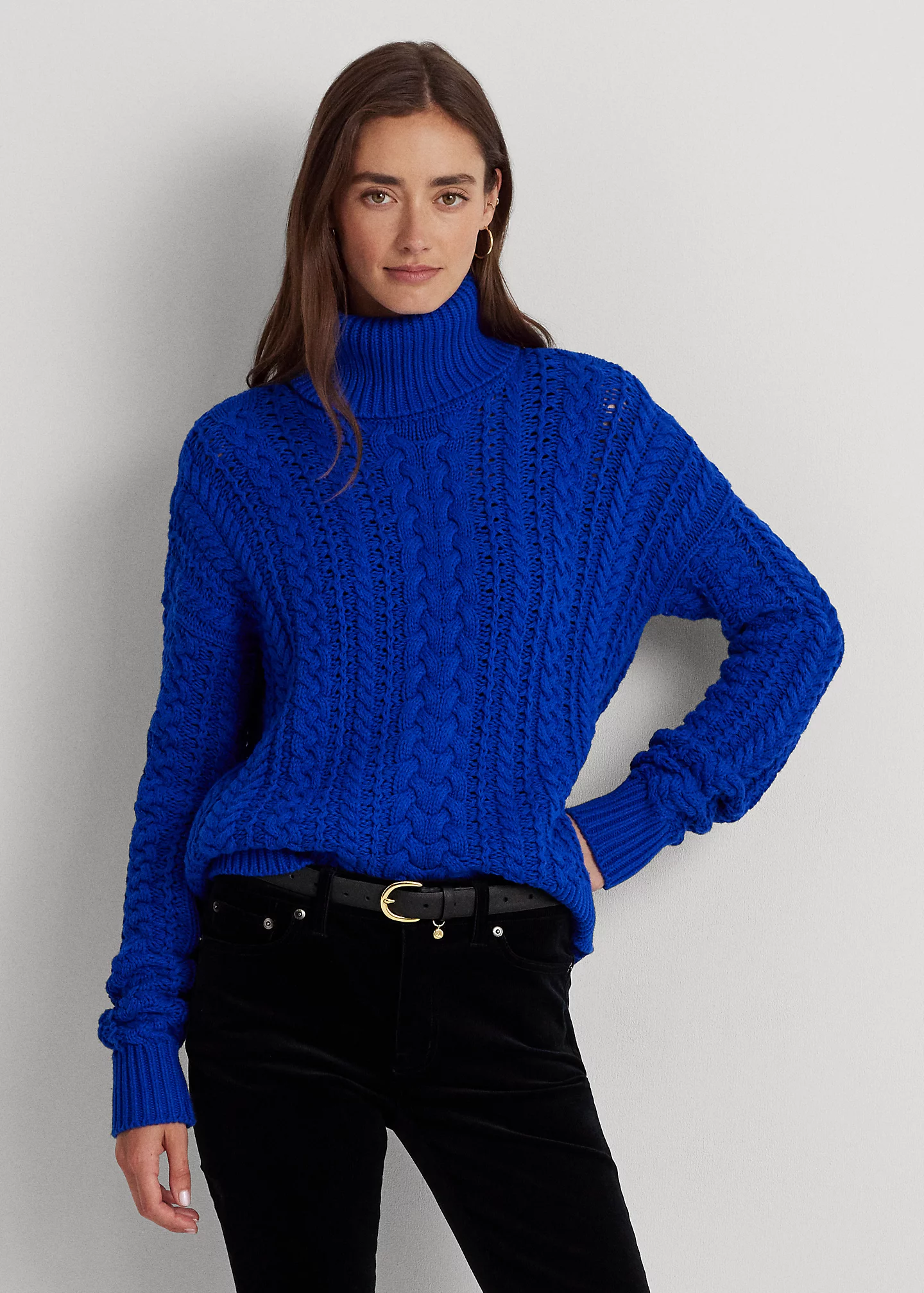 Cable-Knit Cotton-Blend Turtleneck