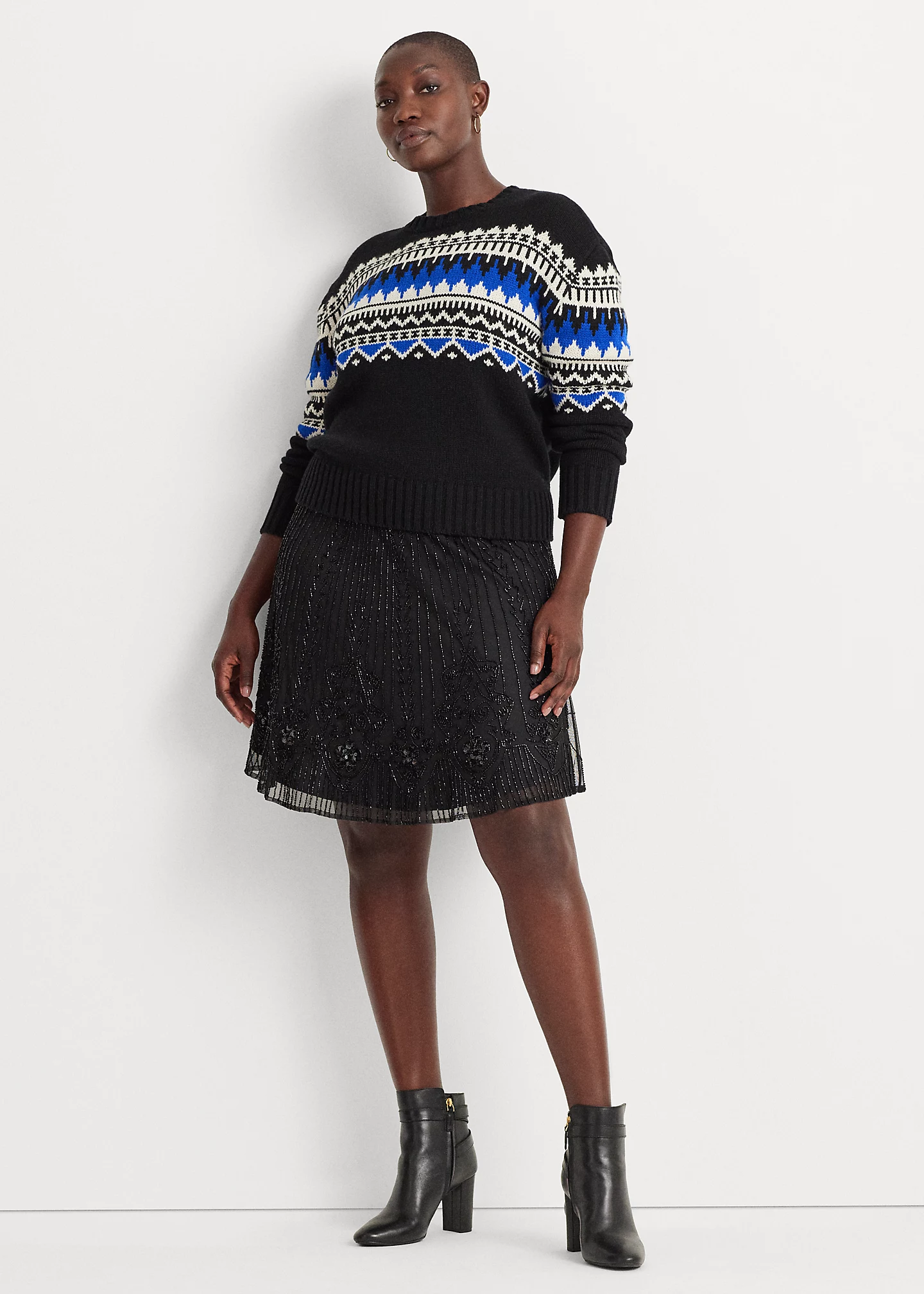 Beaded Mesh A-line Skirt