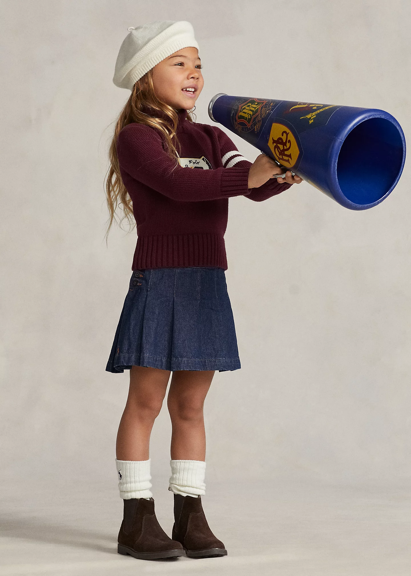 Pleated Cotton Denim Skirt