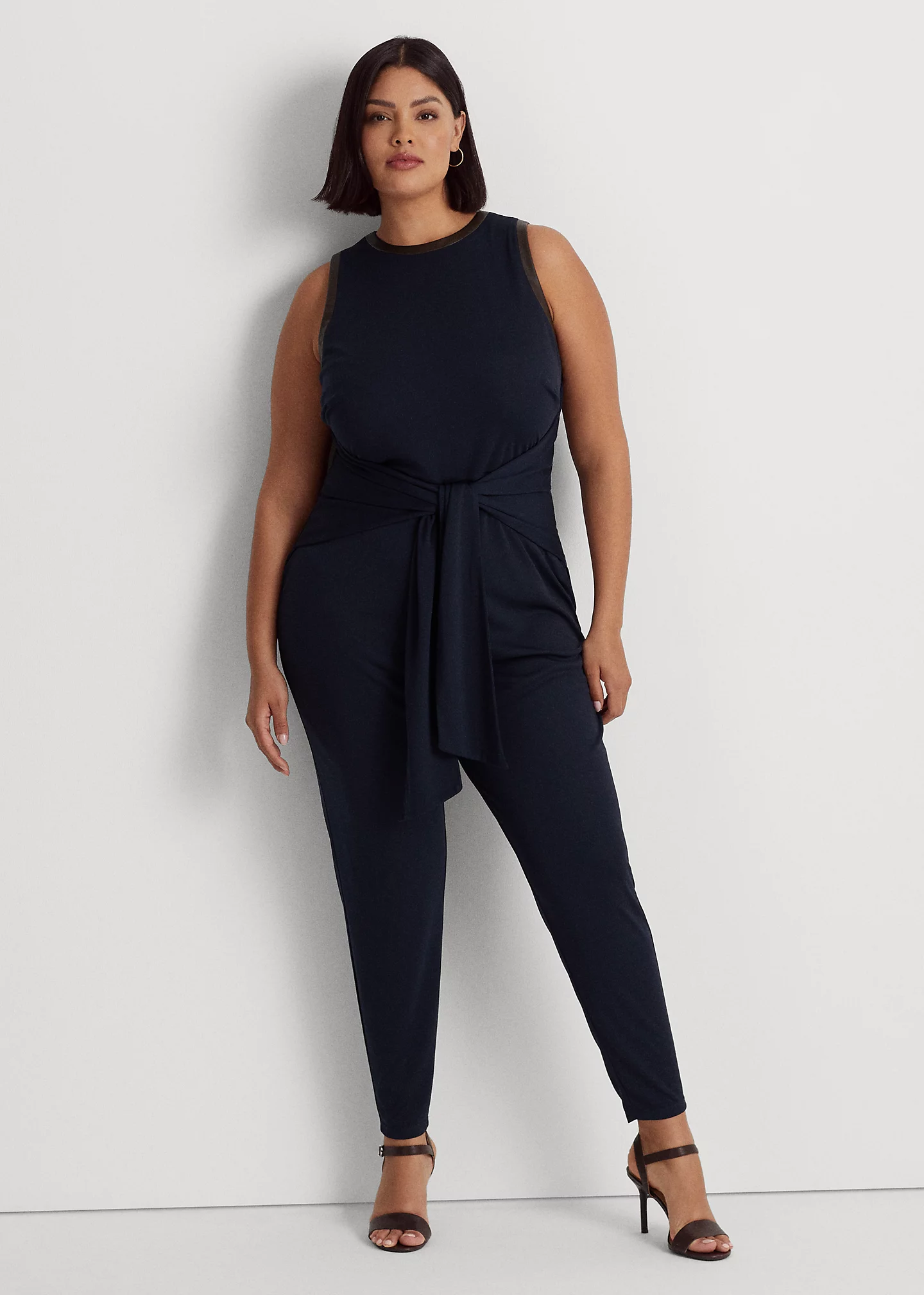 Tie-Front Jersey Sleeveless Jumpsuit