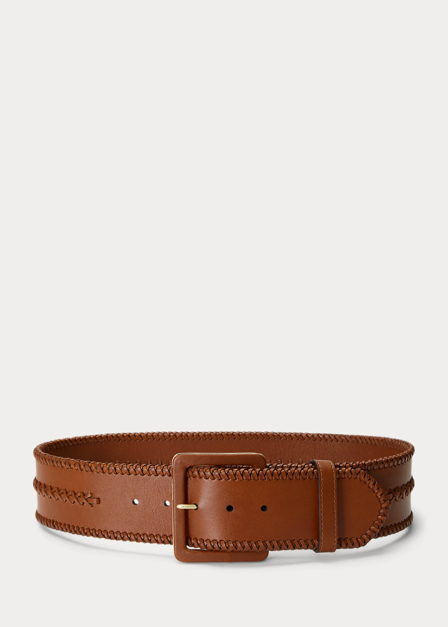 Whipstitched Leather Wide Belt