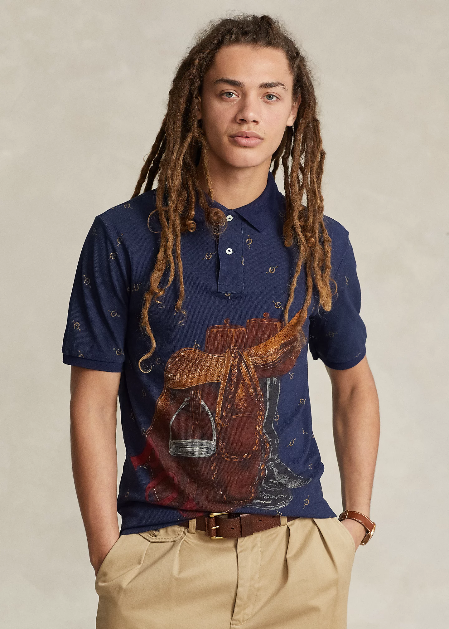 Classic Fit Saddle-Print Mesh Polo Shirt