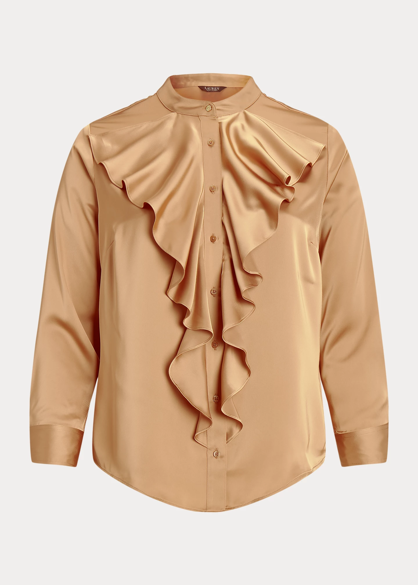 Ruffle-Trim Satin Charmeuse Shirt