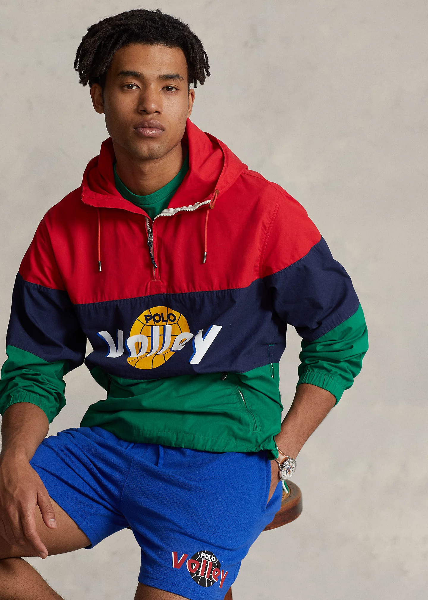 Color-Blocked Poplin Pullover Jacket