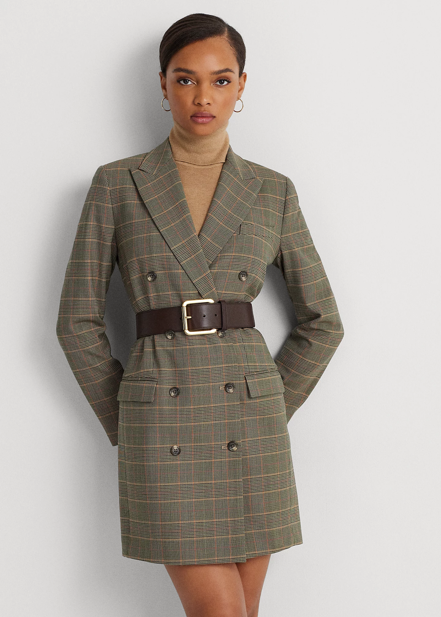 Checked Plaid Wool-Blend Twill Dress
