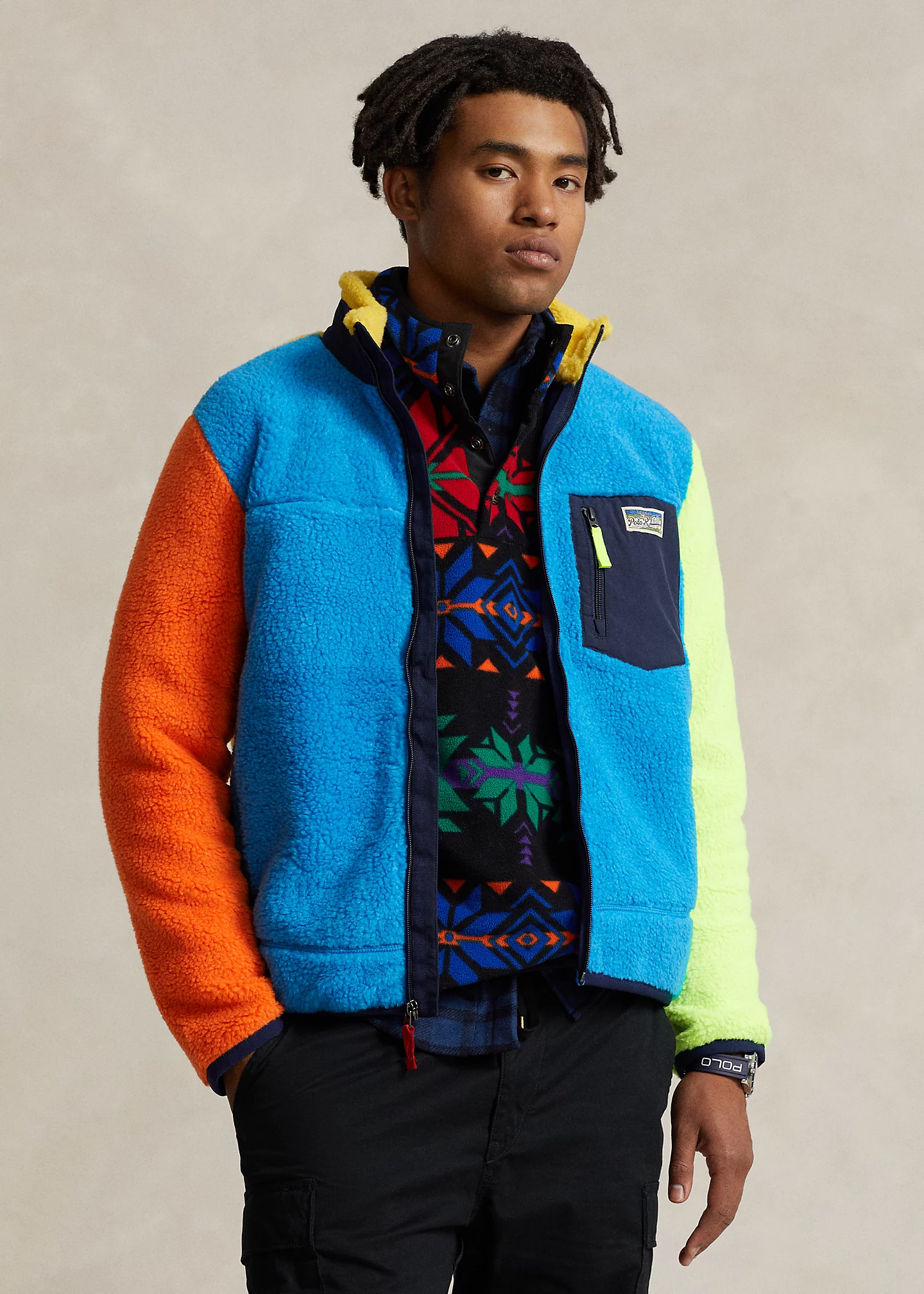 Color-Blocked Pile Fleece Jacket