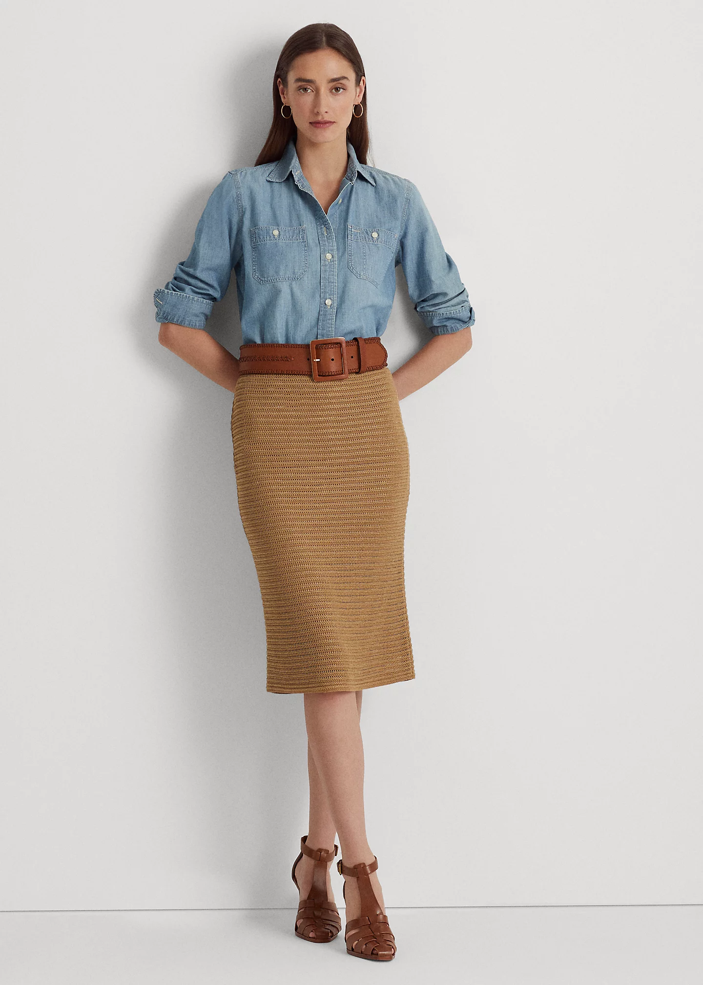 Metallic Cotton-Blend Knit Pencil Skirt