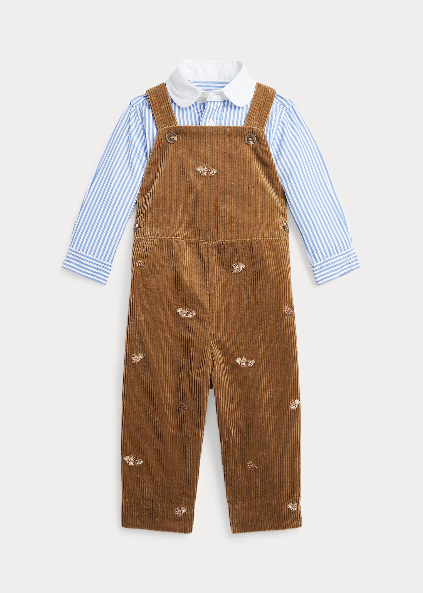 Striped Shirt & Corduroy Overall Set
