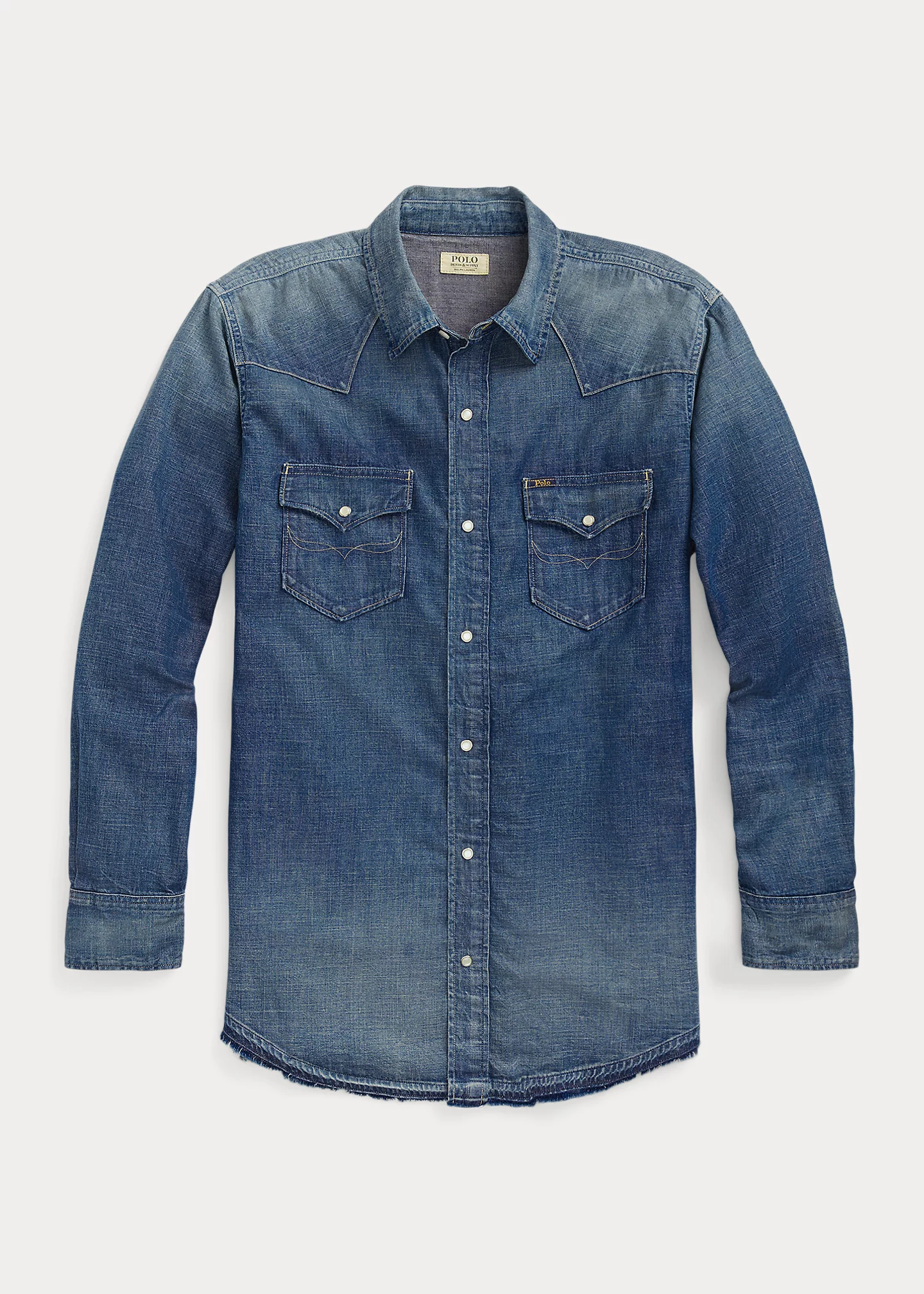 Frayed-Hem Denim Western Shirt