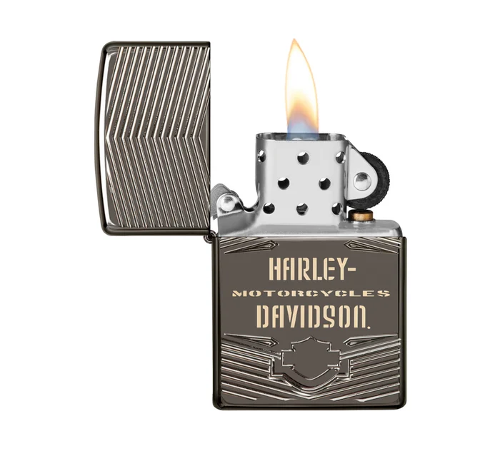 Harley Davidson Armor Black Ice Deep Carve Engrave Windproof Lighter