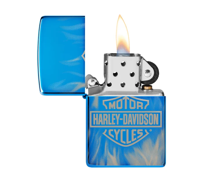 Harley-Davidson 360° Flames High Polish Blue Windproof Lighter