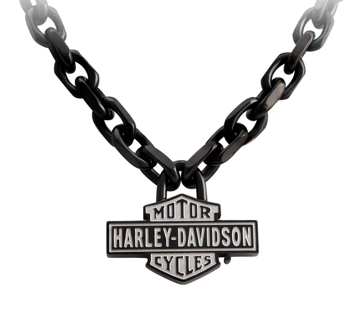 Men's Black Vintage Bar & Shield Large Link Necklace