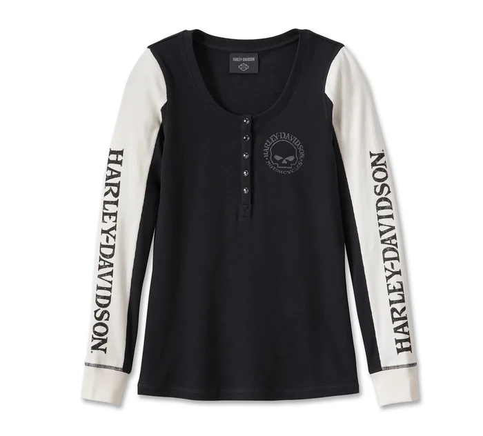 Women's Willie G Skull Snap Front Long Sleeve Henley