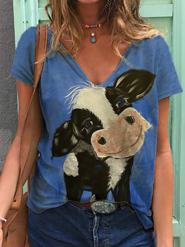 Lovely Milk Cow V Neck T Shirt