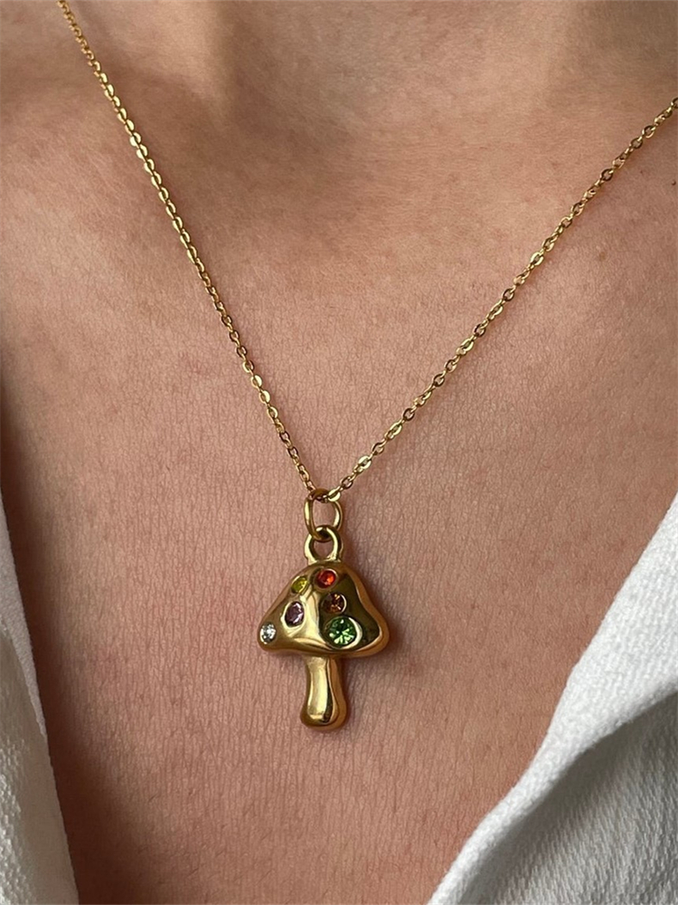 Mushroom Inspired Colorful Stone Studded Necklace