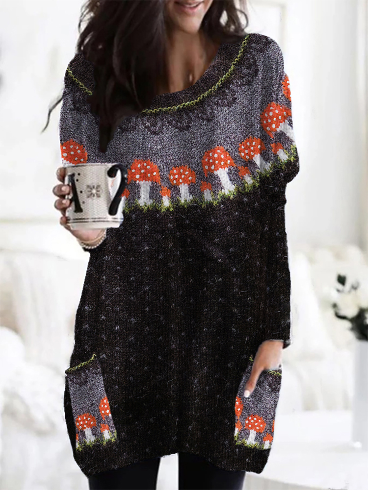 Forest Mushroom Inspired Yoke Cozy Knit Tunic