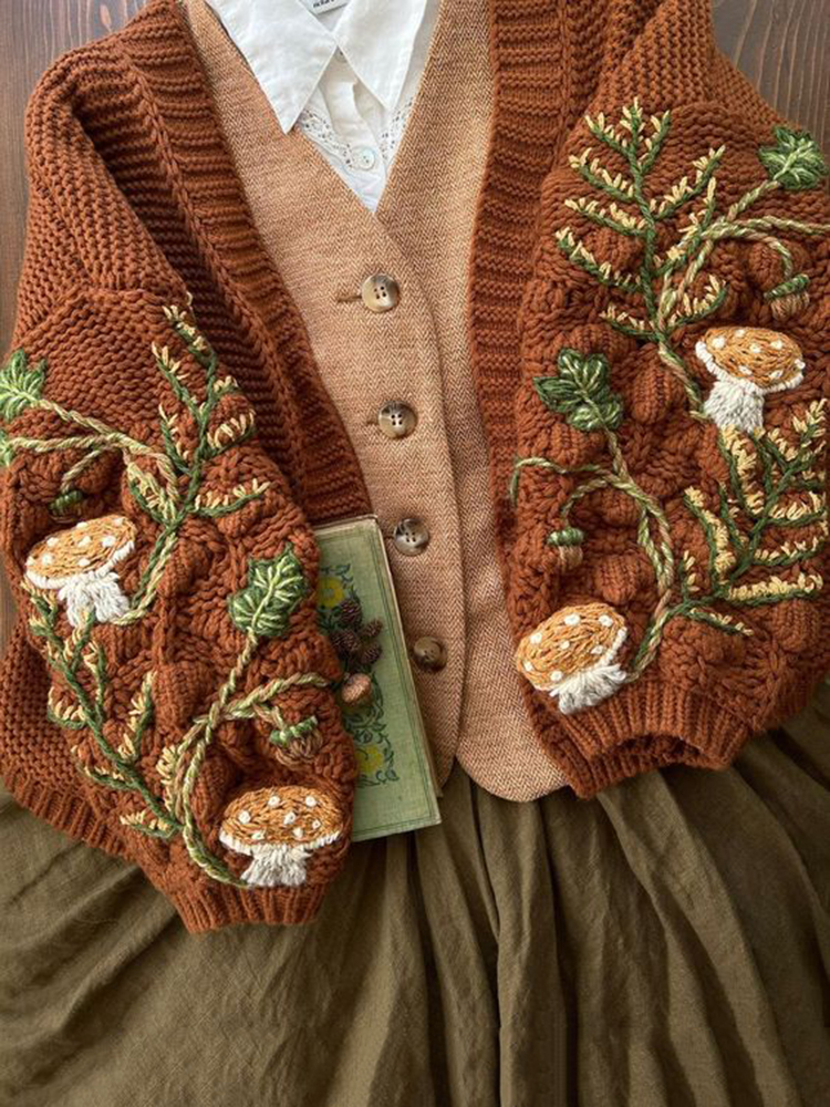 Vintage Mushroom Floral Pattern Cozy Warm Sweater