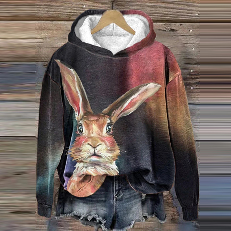 Women's Cute Bunny Print Hoodie