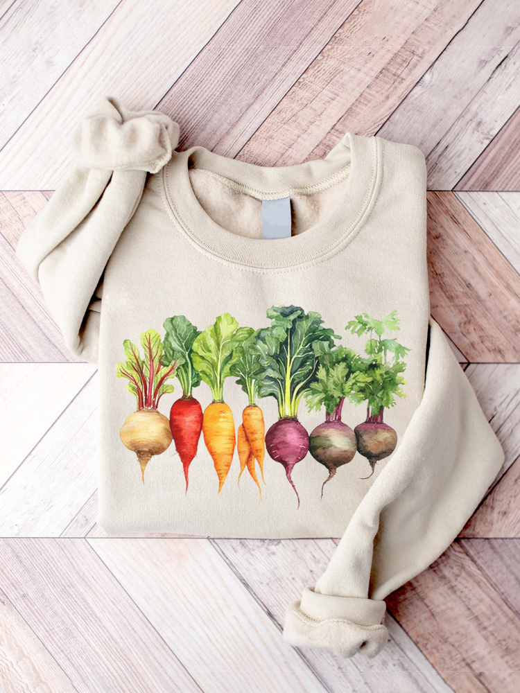 Vegetable Print Crew Neck Sweatshirt