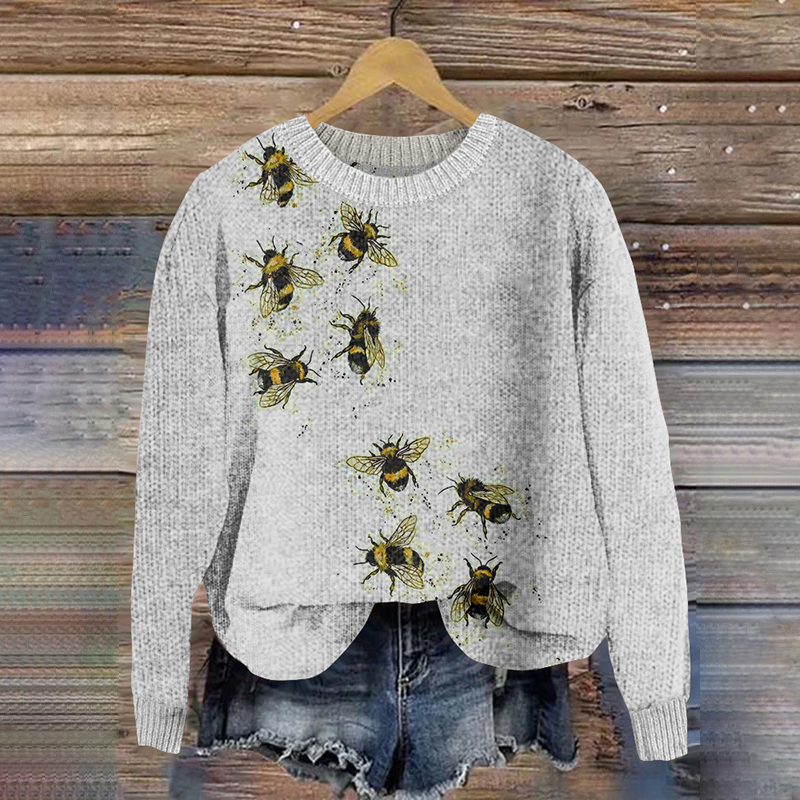 Flying Bees Pattern Cozy Knit Sweater