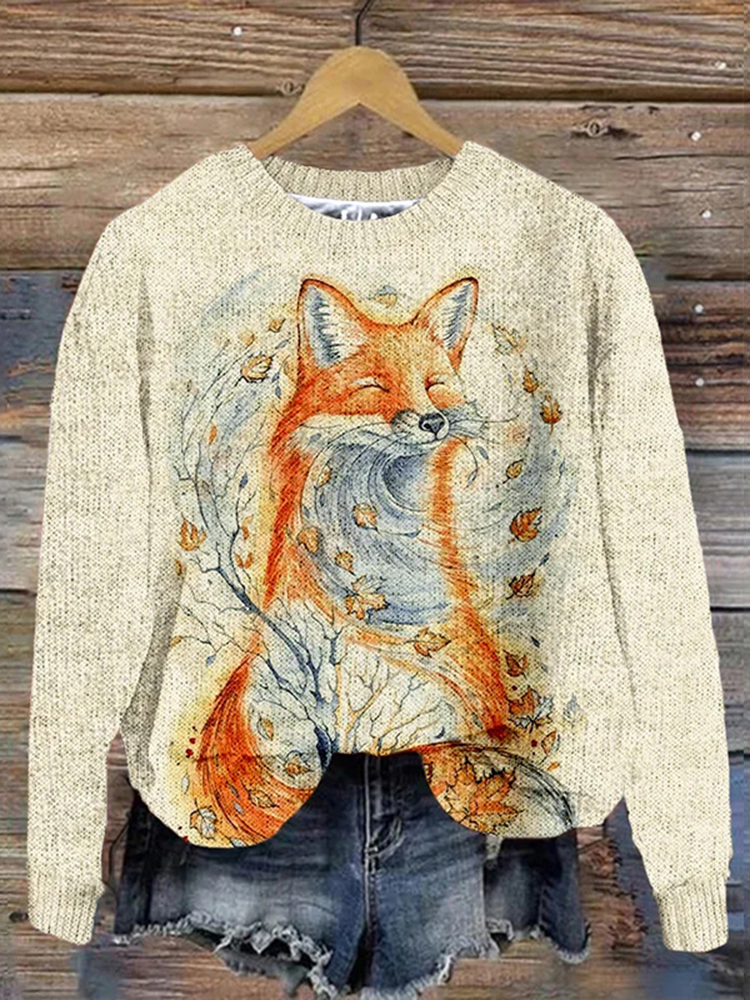 Women's Fox and Maple Leaf Comfy Casual Sweater