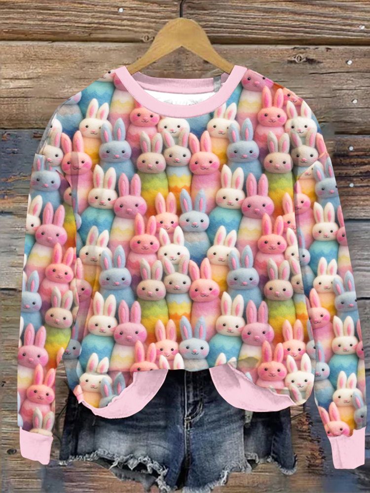 Cute Bunny Print Crew Neck Sweatshirt