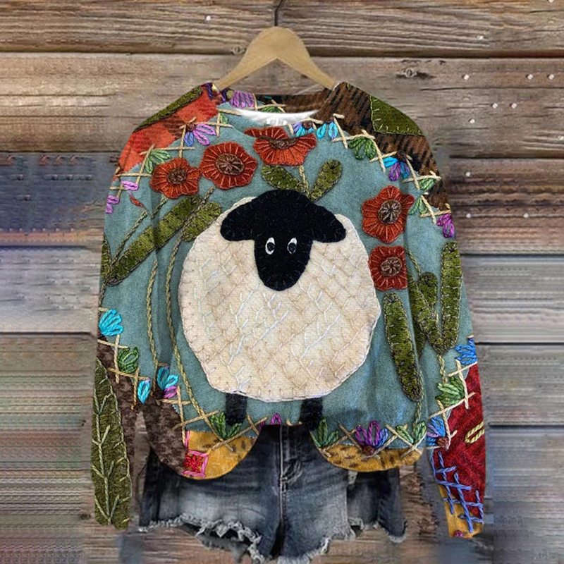 Women's Animal Sheep Comfort Print Sweatshirt