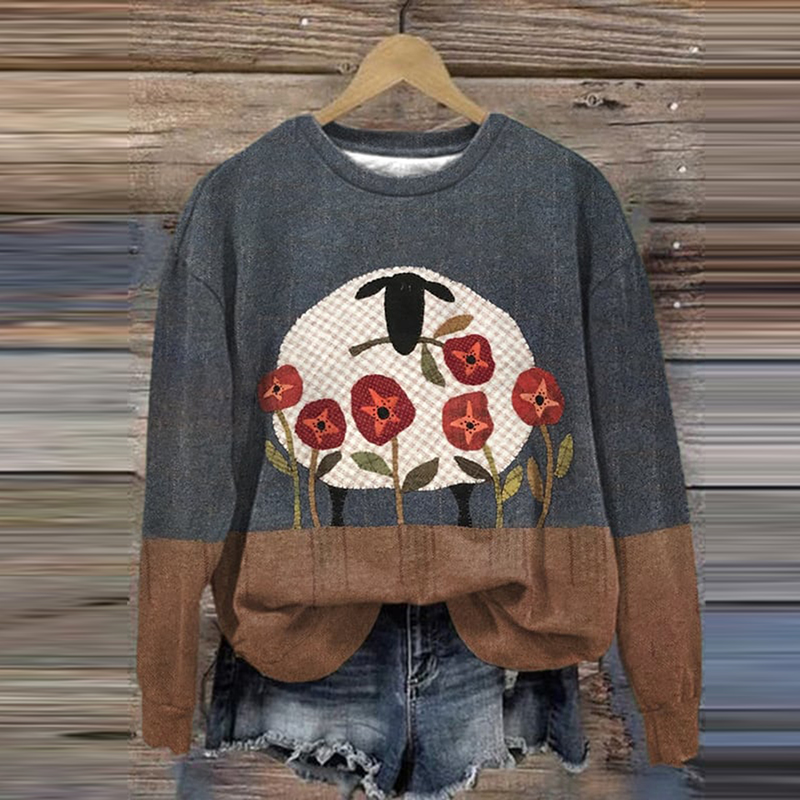 Sheep Print Crew Neck Sweatshirt