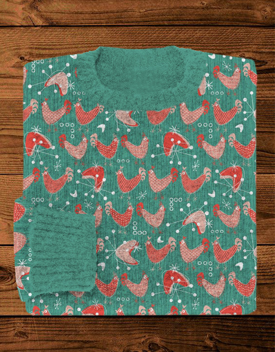 Bawk Bawk to the Future Funny Chicken Pattern Cozy Sweater