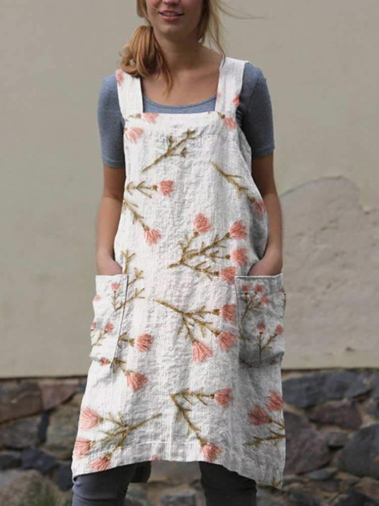 Women'S Floral Art Print Apron Dress