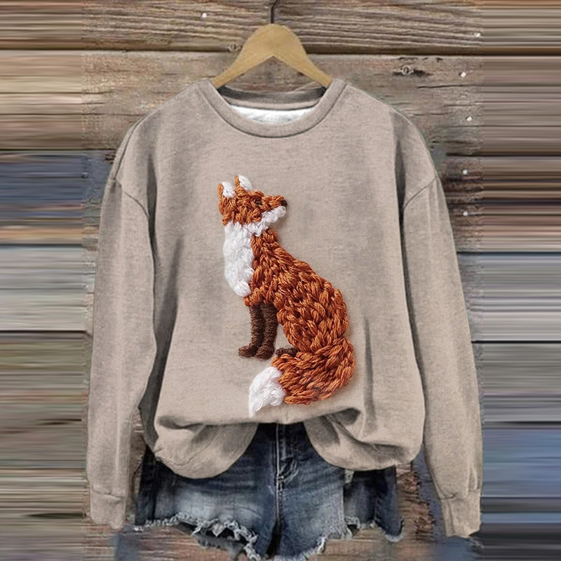 Women's Fox Print Long Sleeve Sweatshirt