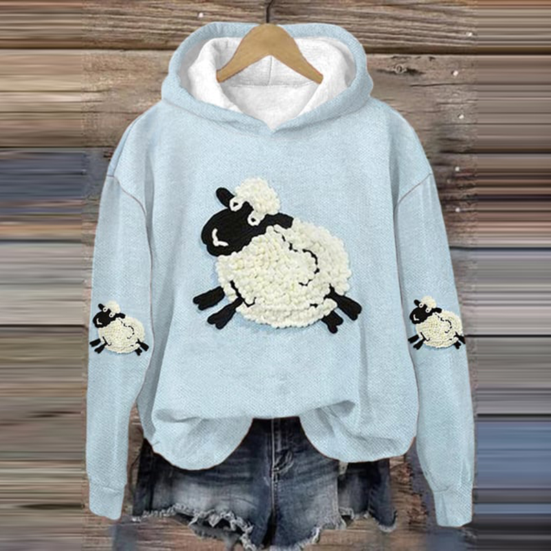 Cute Sheep Print Casual Long Sleeve Hoodie