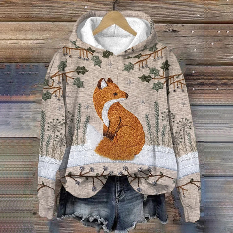 Women's Fox Print Long Sleeve Sweatshirt