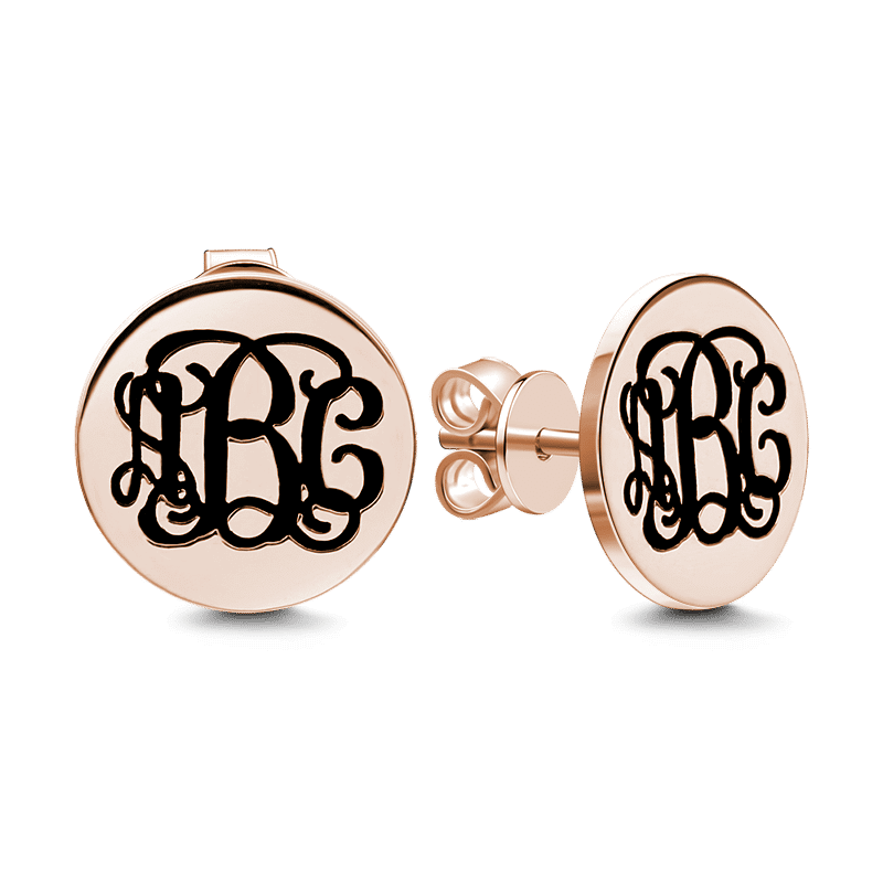 Engraved Monogram Earrings Rose Gold Plated Silver