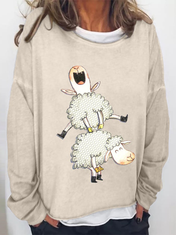 Cute Plush Sheep Print Sweatshirt