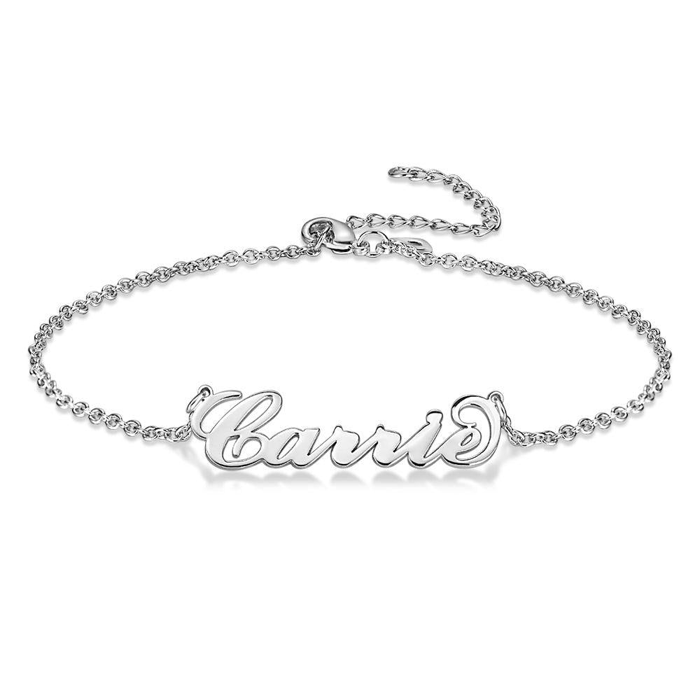 Custom Name Anklet, Personalized Jewelry Platinum  Plated - Silver
